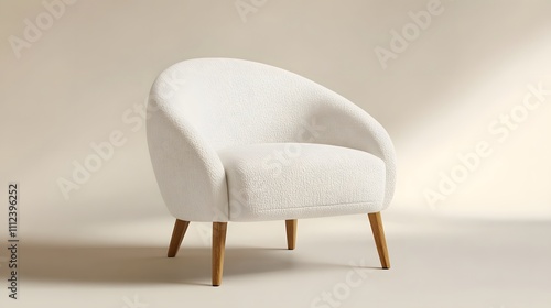 Single white chair with wood legs against a neutral room background.