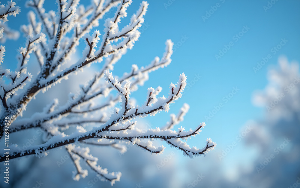 Frosty tree branches against a bright blue winter sky Frosty tree branches against a bright blue winter sky