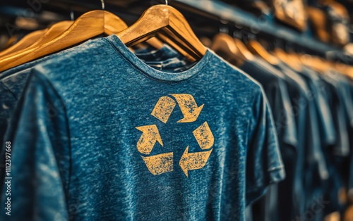 An ecoconscious clothing line featuring the recycle symbol, symbolizing the movement towards recycling textiles and adopting sustainable fashion for the environment photo