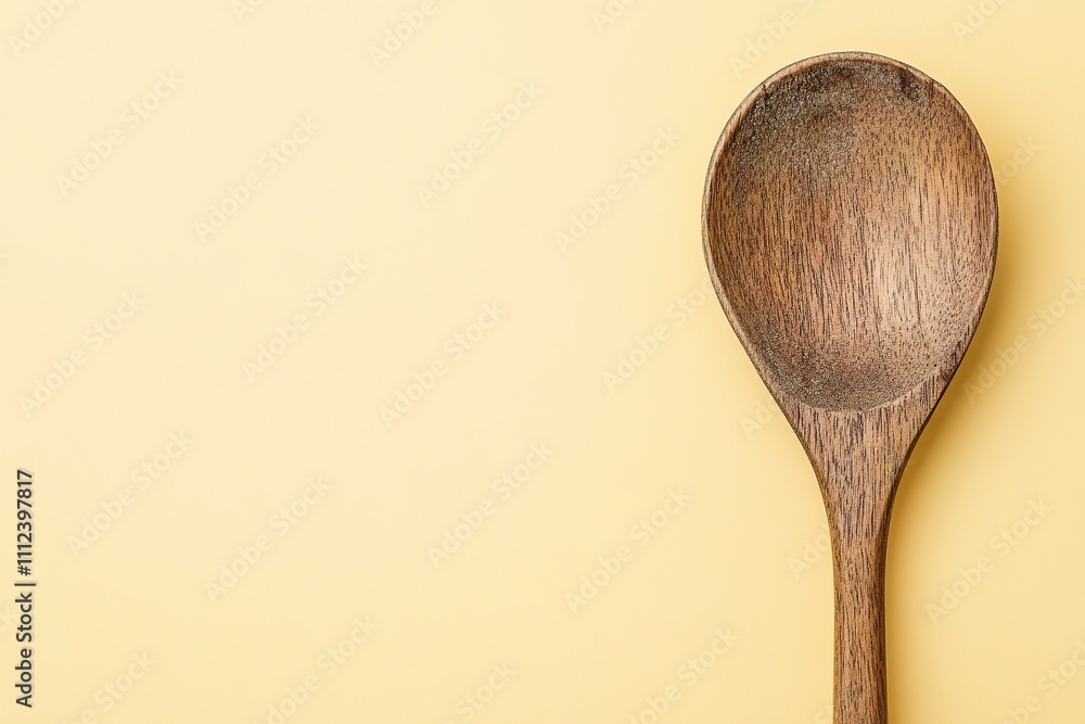 Wooden spoon on yellow background, with copy space Wooden spoon on yellow background, with copy space