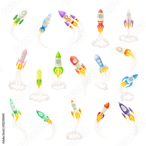 Space Rocket and Shuttle for Cosmos Exploration Vector Set