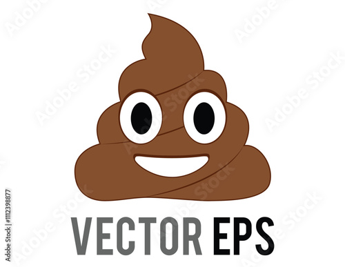 Swirl of poop black line icon with large, excited eyes and big smile