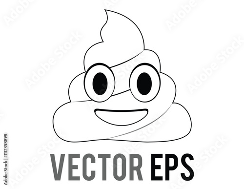 Swirl of poop black line icon with large, excited eyes and big smile