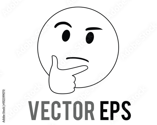 Black line considering and thoughtful face with right hand flat icon