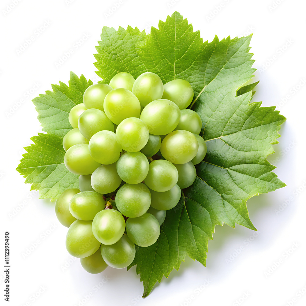 Obraz premium Fresh green grape cluster isolated on white background.