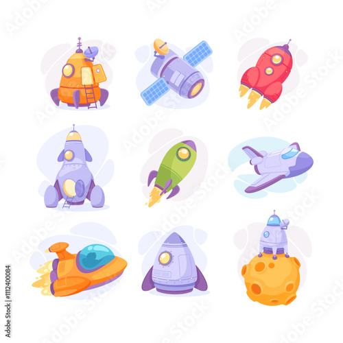 Space Rocket and Shuttle for Cosmos Exploration Vector Set