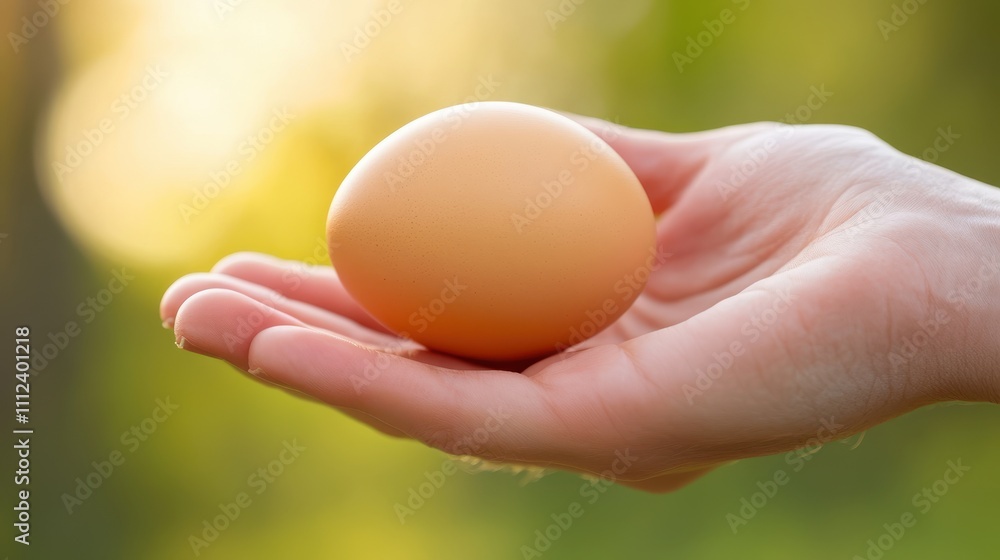 Hand holding a brown egg against a natural outdoor background, highlighting simplicity and freshness. Hand holding a brown egg against a natural outdoor background, highlighting simplicity and freshness.