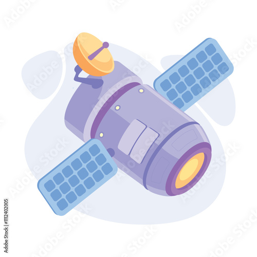 Satellite Wireless System with Antenna Flying in Outer Space Vector Illustration