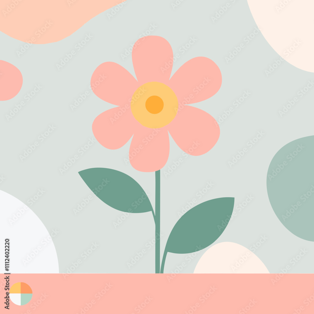 Stylish minimalistic flower illustration on a light pastel background with abstract shapes Stylish minimalistic flower illustration on a light pastel background with abstract shapes