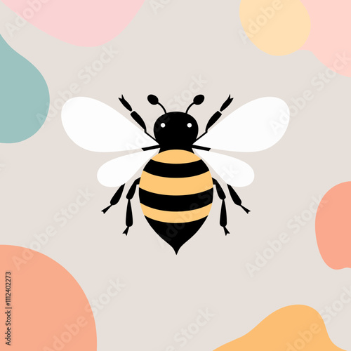 Cute bee illustration with wings on a soft pastel background