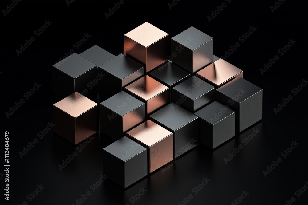 Isometric Rendering of Abstract Cubes in Black, Gray, and Rose Gold Isometric Rendering of Abstract Cubes in Black, Gray, and Rose Gold