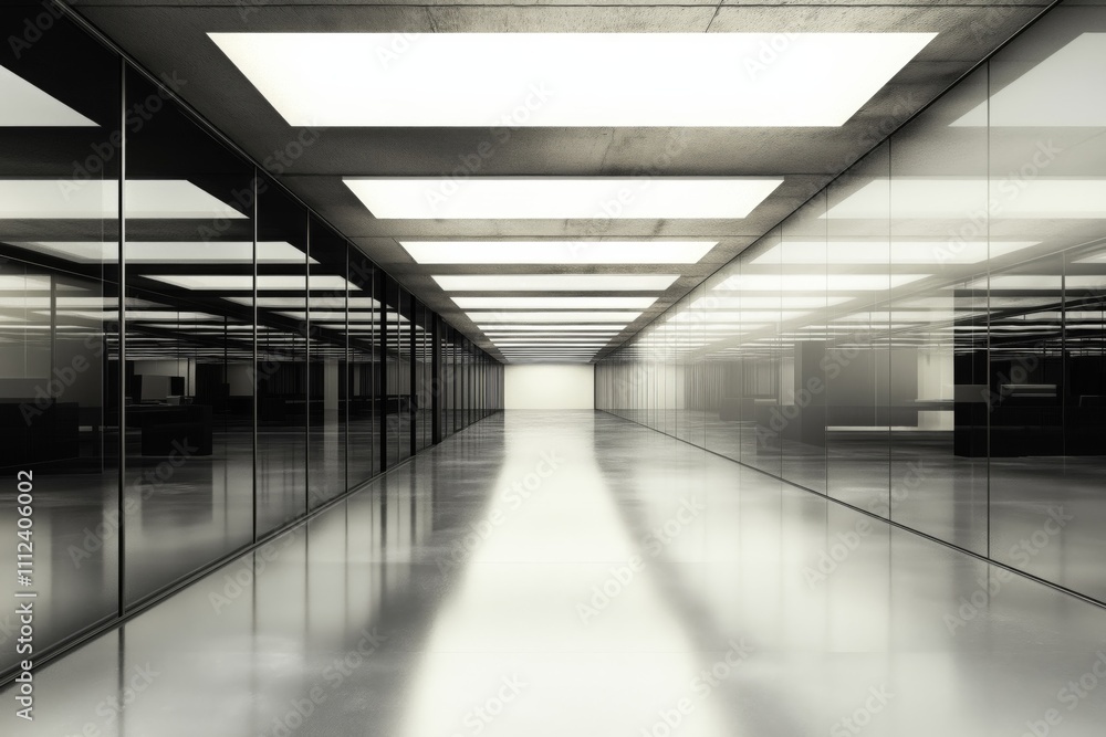 Modern Open-Space Office Interior with Glass Walls Modern Open-Space Office Interior with Glass Walls