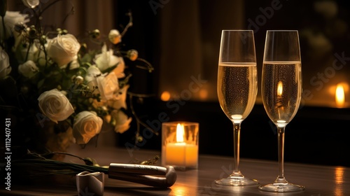 setting champagne bottle and glass photo