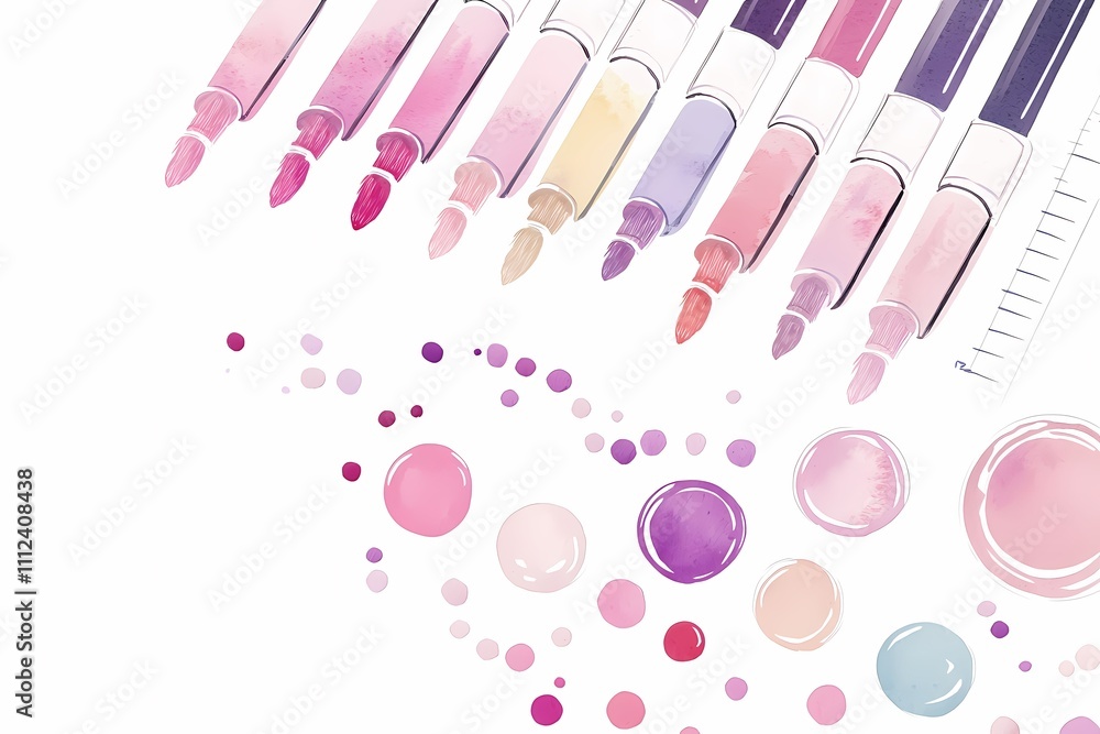 Colorful Art Supplies with Pink and Purple Shades on White Background Colorful Art Supplies with Pink and Purple Shades on White Background