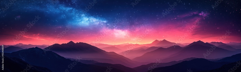 Mountains with a colorful sky and stars in the background Mountains with a colorful sky and stars in the background