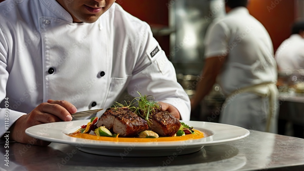 close_up_of_chef_serving_a_dish_in_restaurant close_up_of_chef_serving_a_dish_in_restaurant