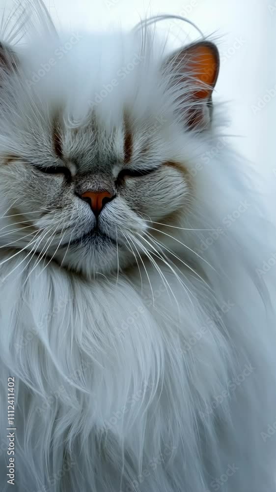Fluffy white cat with closed eyes relaxing peacefully in a calm indoor environment Fluffy white cat with closed eyes relaxing peacefully in a calm indoor environment