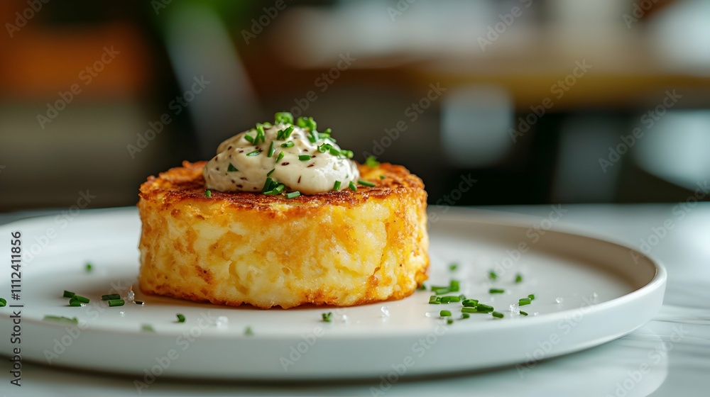Crispy Duck Fat Hashbrowns with Truffle Aioli and Chives, Breakfast Photography Crispy Duck Fat Hashbrowns with Truffle Aioli and Chives, Breakfast Photography