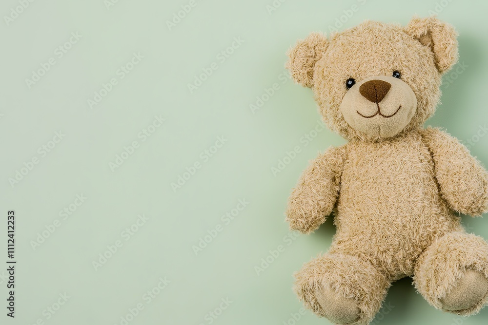 Teddy bear on mint green background with copy space Teddy bear on mint green background with copy space