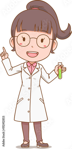 Cheerful Scientist Girl Holding Test Tube.