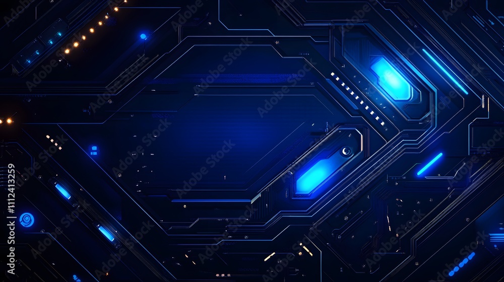 Technology circuit board with blue light highlights, electronic component Technology circuit board with blue light highlights, electronic component