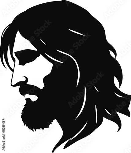 Jesus Christ silhouette side face with long hair and beard Christianity religion vector design salvation grace spiritual hope eps