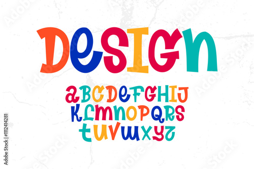 Vector of modern comical font and alphabet. Playful style font design, colorful childish alphabet, letters and numbers vector illustration