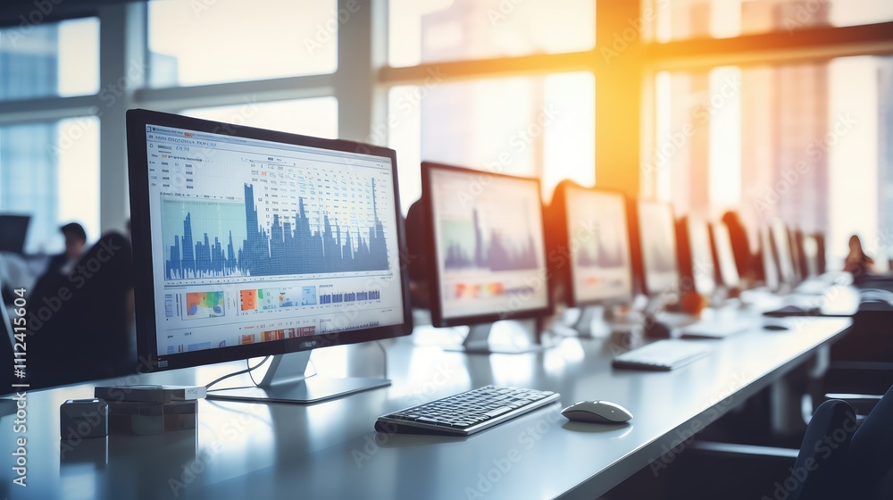 Fototapeta premium computers blur office background