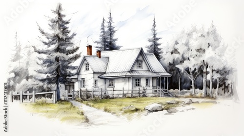 Wallpaper Mural cozy handdrawn house Torontodigital.ca