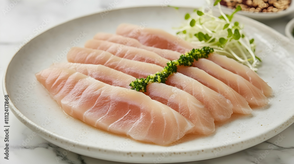 Sake Cured Hamachi with Yuzu Kosho and Shiso Oil, Japanese Appetizer Photography Sake Cured Hamachi with Yuzu Kosho and Shiso Oil, Japanese Appetizer Photography