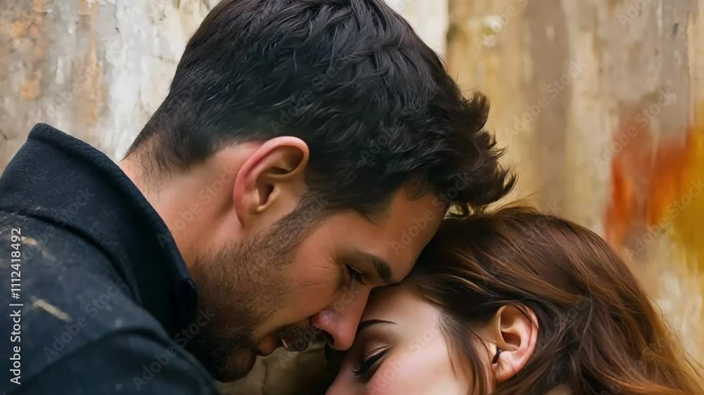 A close up shot of a man and woman embracing each other tightly, their faces pressed against each other, showing genuine love and affection, with their eyes closed and expressions of pure bliss. A close up shot of a man and woman embracing each other tightly, their faces pressed against each other, showing genuine love and affection, with their eyes closed and expressions of pure bliss.