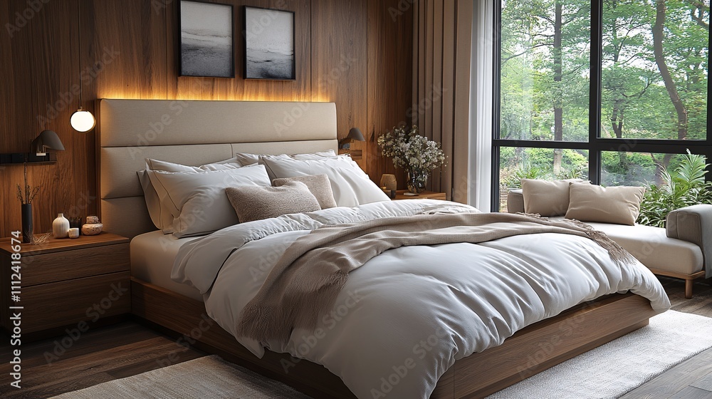 Fototapeta premium Modern Scandinavian Bedroom with Natural Light