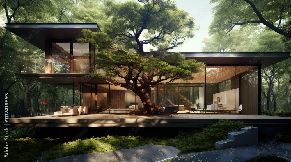 Naklejka premium branches tree shade house