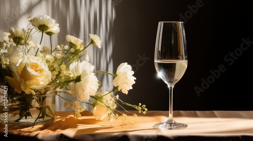 sparkling white wine glass on table photo