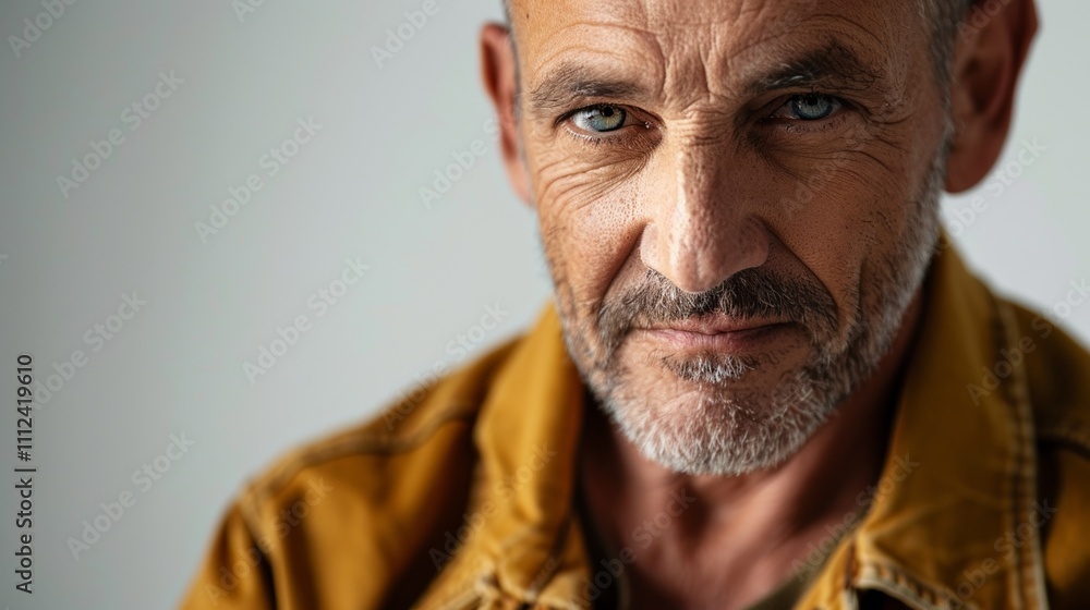 A man with a grumpy expression looking directly at the camera. A man with a grumpy expression looking directly at the camera.