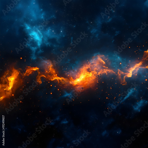 Abstract Flowing Smoke and Flame on Dark Background