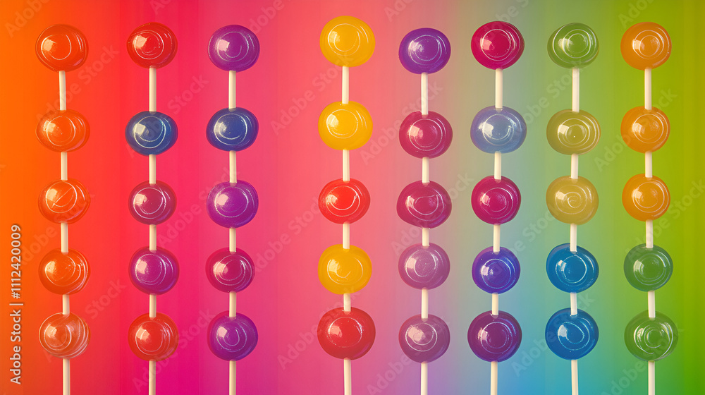 A vibrant collection of multicolored lollipops stands in unison, their swirls a feast for the eyes against a cheerful background, Colorful candies and sweets, Spiral rainbow color lollipops
A vibrant collection of multicolored lollipops stands in unison, their swirls a feast for the eyes against a cheerful background, Colorful candies and sweets, Spiral rainbow color lollipops