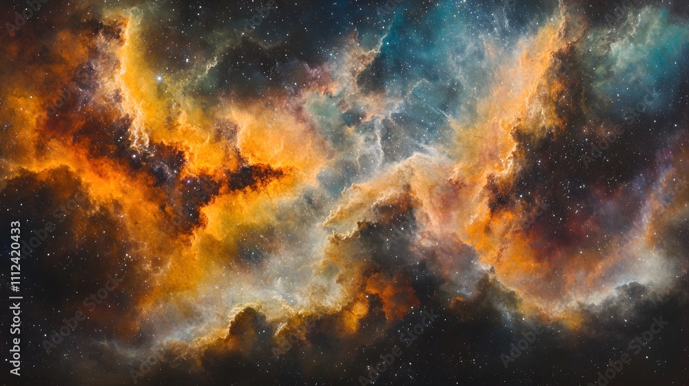 Fototapeta premium Vibrant nebula clouds swirling against dark outer space