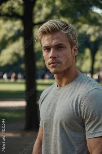 Muscular blond man enjoying a sunny day outdoors
