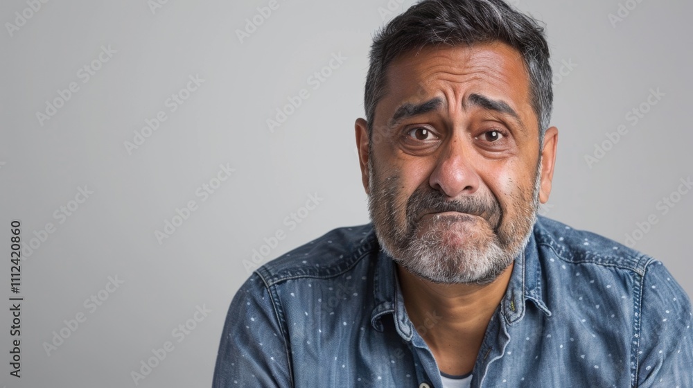 Indian man with dark hair and a shirt on white background with a silly grimace. Indian man with dark hair and a shirt on white background with a silly grimace.