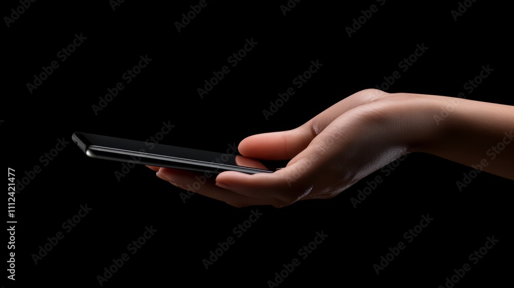 Smartphone on hand, black background Smartphone on hand, black background