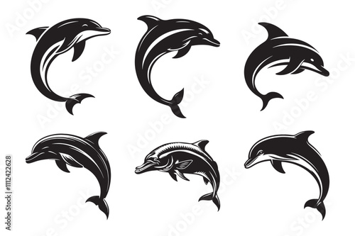 Dolphin fish silhouette vector art illustration set