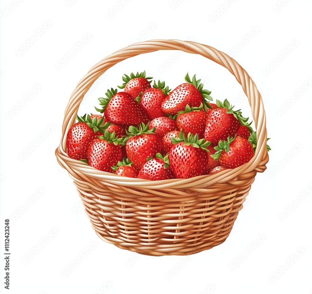 A basket full of red fresh strawberries isolated on a white background, sweet food. A basket full of red fresh strawberries isolated on a white background, sweet food.