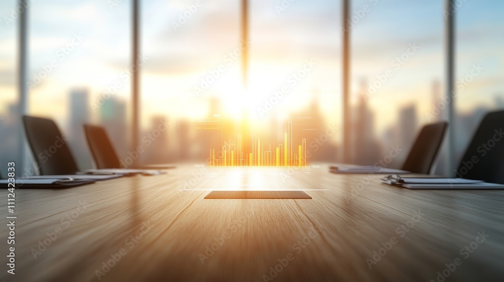 A financial meeting room with a hologram displaying glowing graphs for sector contributions, surrounded by executives analyzing data, Sci-fi, Corporate tones, Bright accents A financial meeting room with a hologram displaying glowing graphs for sector contributions, surrounded by executives analyzing data, Sci-fi, Corporate tones, Bright accents