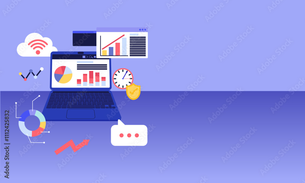 Digital Analytics and Productivity Dashboard Illustration Digital Analytics and Productivity Dashboard Illustration