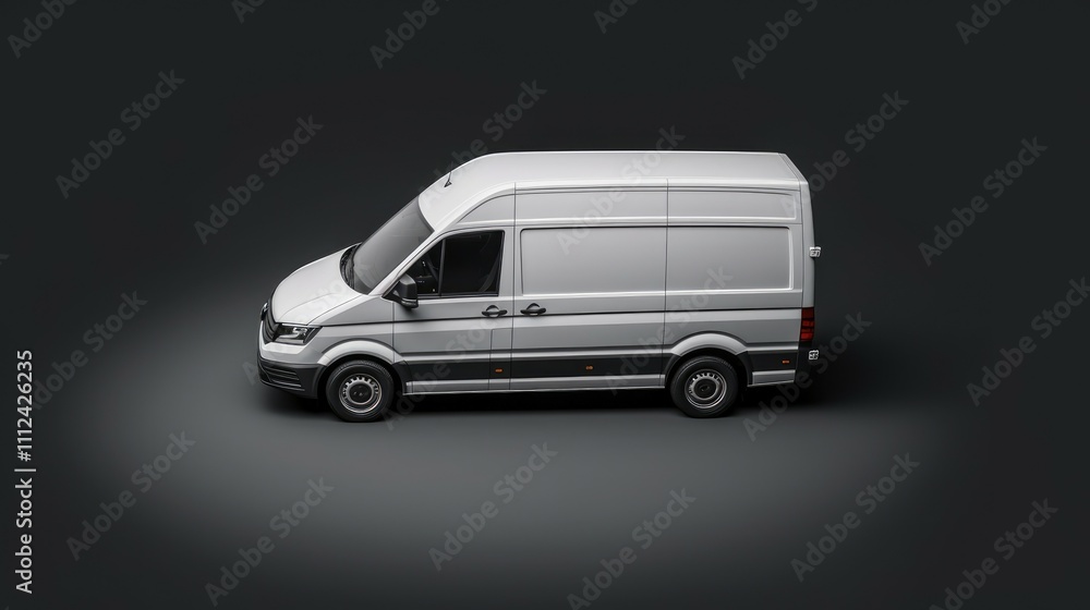 White cargo van on dark background. White cargo van on dark background.
