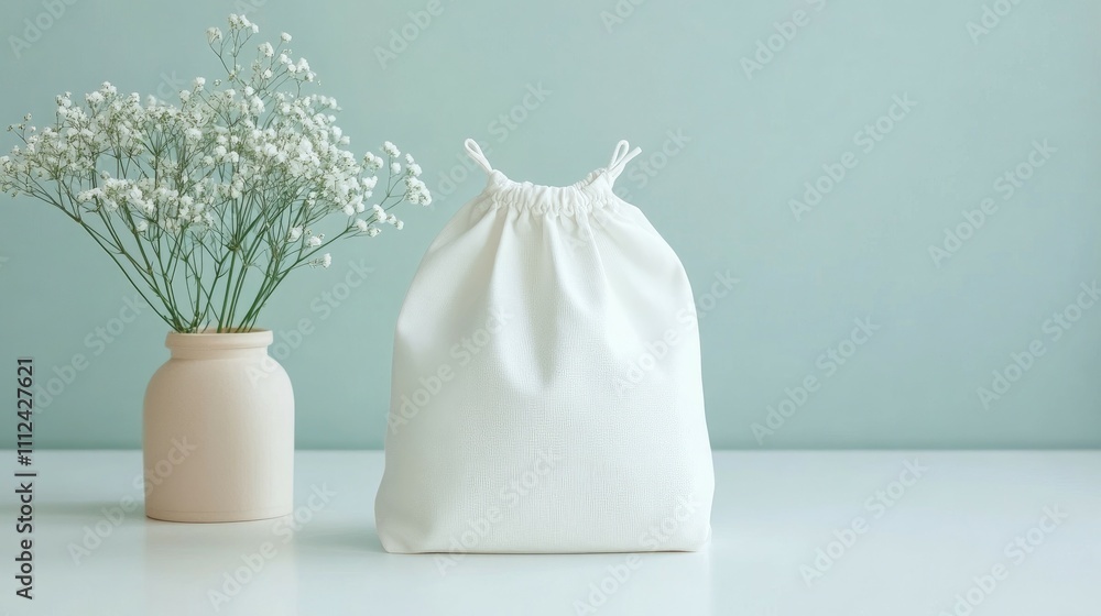 White cotton drawstring bag mockup. White cotton drawstring bag mockup.