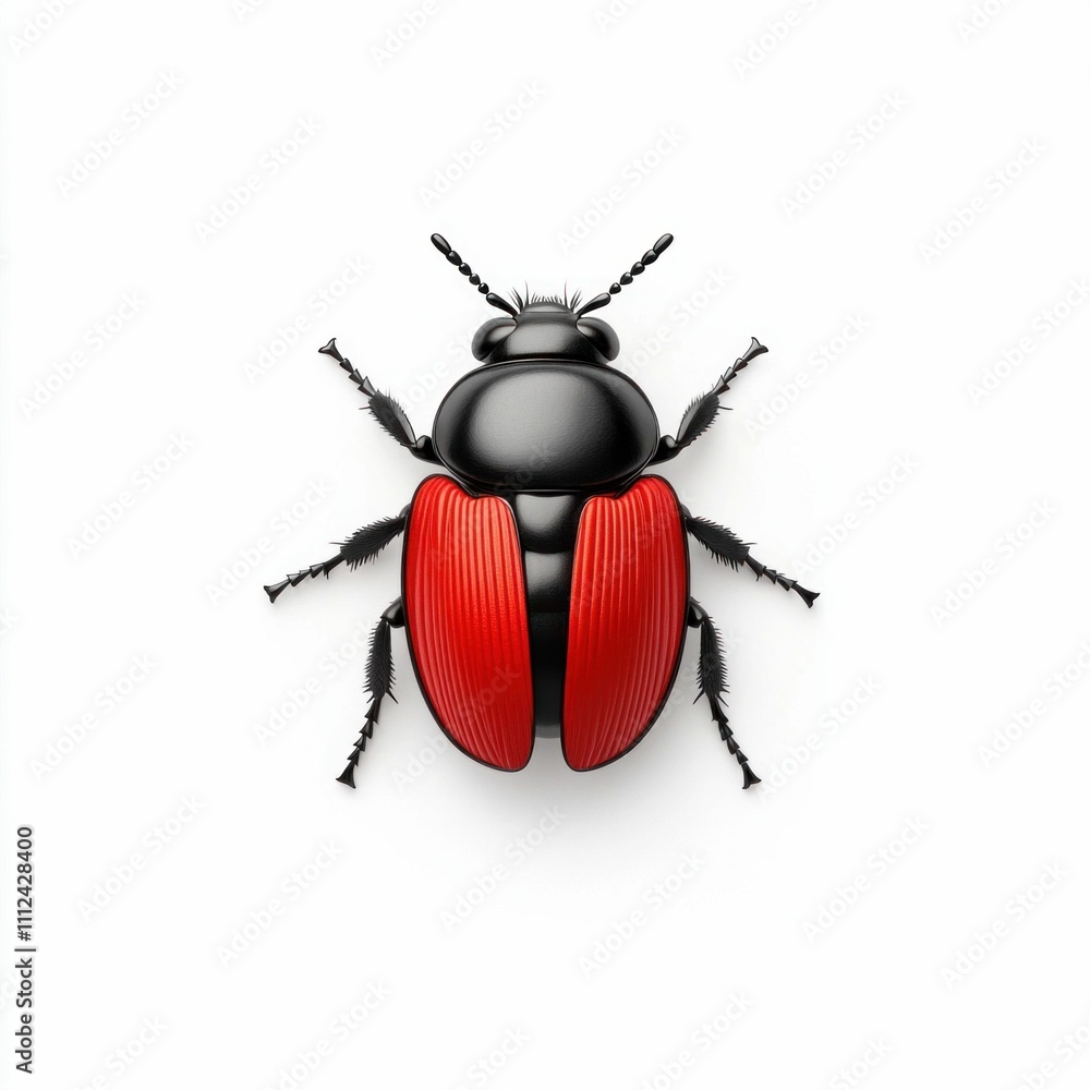 Red and Black Beetle on White Background, Top View Red and Black Beetle on White Background, Top View