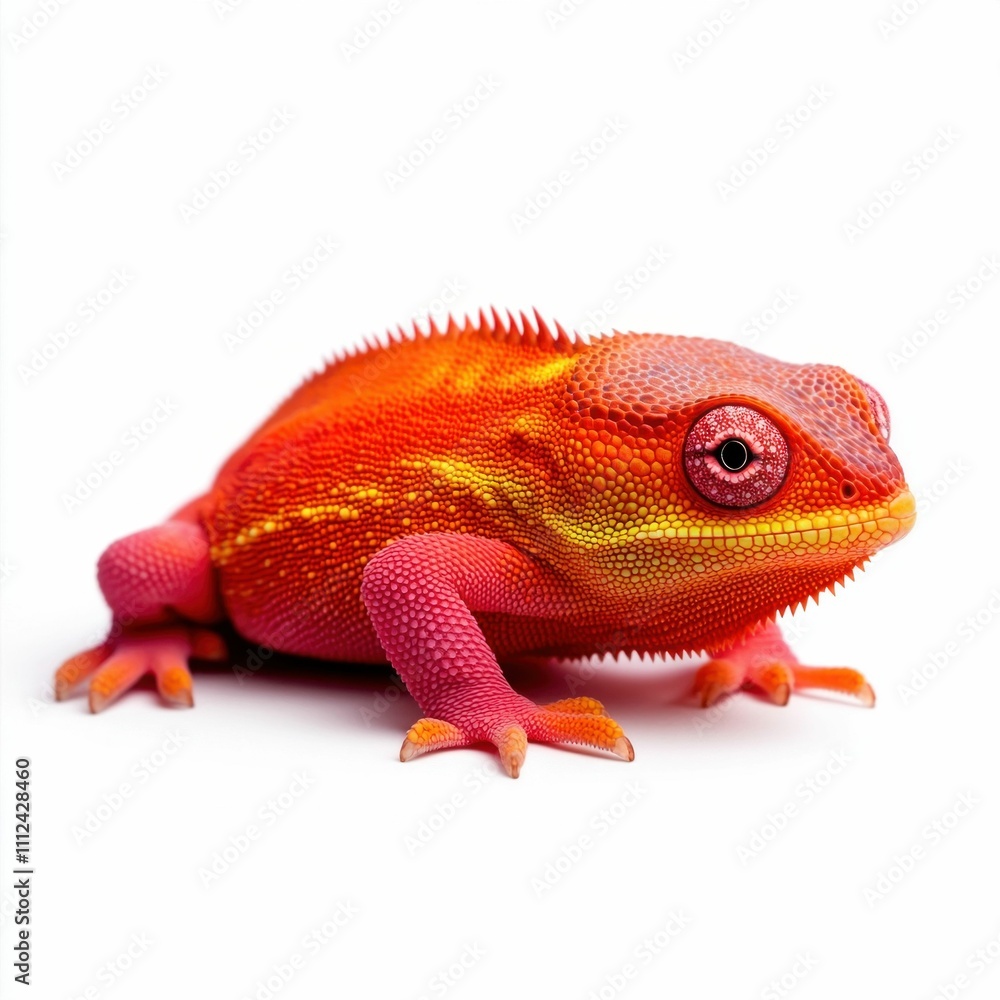 Fototapeta premium Vibrant Red and Pink Chameleon Isolated on White Background