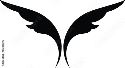 Wing symbols, Wings icons. Set of black wings icons. Bird wings, angel wings elements. Wings Collection in different shape. Vector illustration